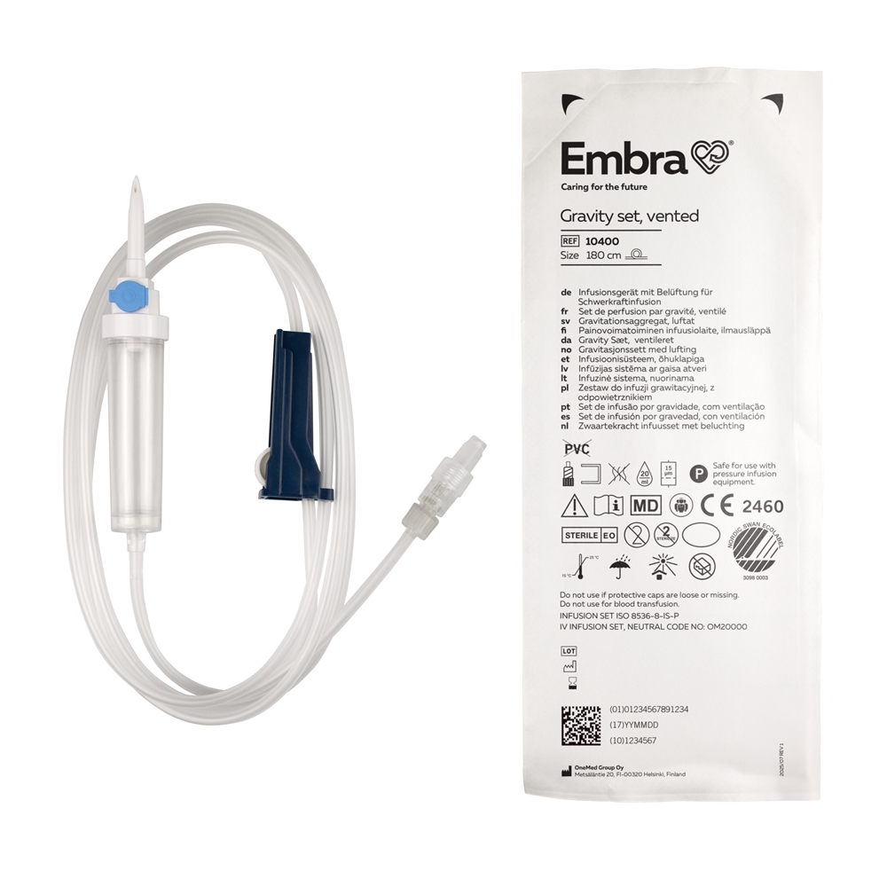 Embra® Gravity set, vented, PVC-free, Nordic Swan Ecolabel, Embra infusion Sets - evercare® inLine - 1