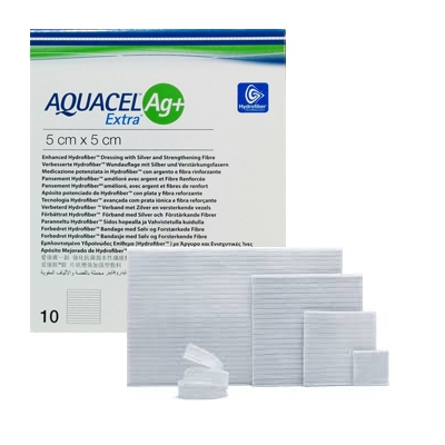 Haavasidos Aquacel Ag+Extra, Kuituvahvistettu 5x5cm 10KPL - Aquacel