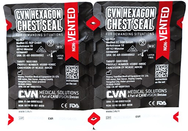 CVN Hexagon chest seal non-vented, 2-pack, 2kpl pakkaus, 160kpl - 2