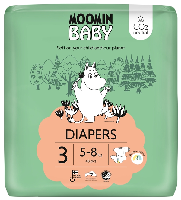Lasten teippivaippa MoominBaby, koko 3, 5-8kg (3x48kpl) 144KPL