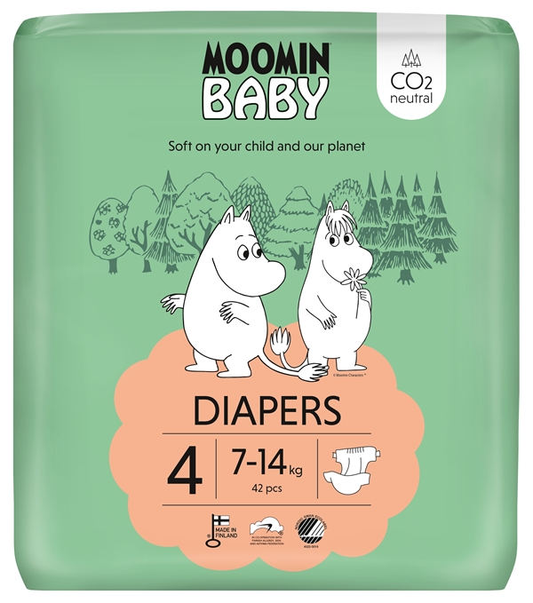 Lasten teippivaippa MoominBaby, koko 4, 7-14kg (3x42kpl)126KPL