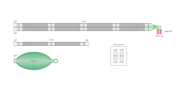 Flextube breath system 2,4m, 2lbag 0,8l limb 14KPL - 2