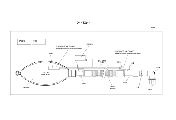 Käsiventilaatiosetti 2L, Mapleson D deluxe bain, 2L
