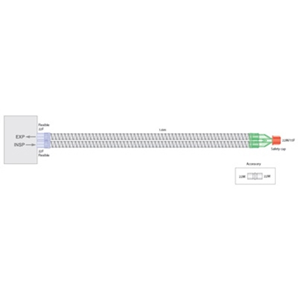 Smoothbore hengitysletku 22mm 1,6m, 22mm, 1 KPL