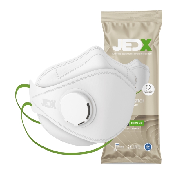 JedX FFP2 kertakäyttöinen hengityssuojain, fish type, uloshengitysventtiilillä, kiinnitys pään taakse, valkoinen 40KPL, venttiilillä 40KPL