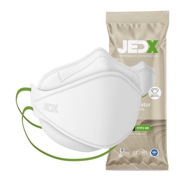 JedX FFP3 kertakäyttöinen hengityssuojain, fish type, ei uloshengitysventtiiliä, kiinnitys pään taakse, valkoinen 40KPL, ei venttiiliä 75KPL