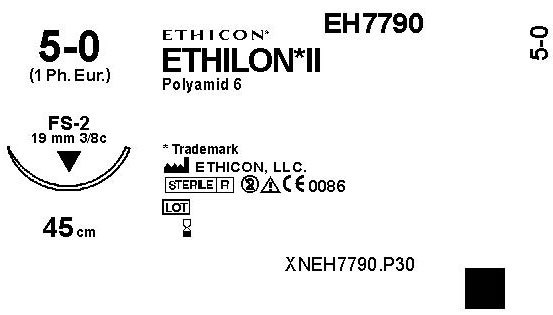 Ommelaine Ethilon 5-0 FS-2, 45cm musta sulamaton 36KPL