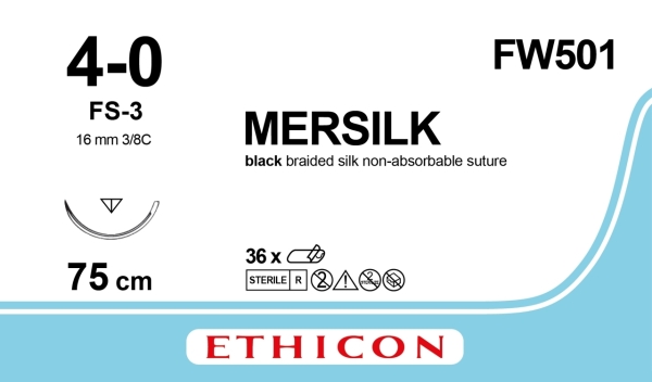 SILK 4-0 1xFS-3, 75cm musta punottu 36KPL