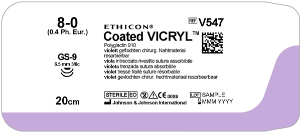 Ommelaine Vicryl 8-0 2xGS-9 ne, 20cm violetti filamentti 12KPL - Vicryl