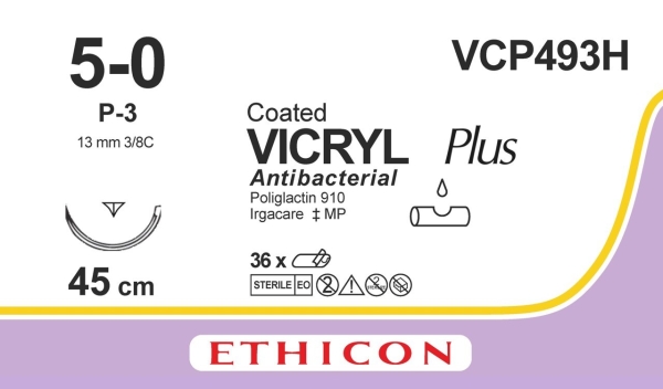 Ommelaine Vicryl Plus 5-0 P-3, 45cm väritön sulava 36KPL