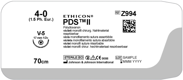Ommelaine PDS 4-0 V-5 neula, 36KPL 70cm violetti filamentti
