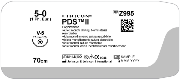 Ommelaine PDS 5-0 V-5 neula, 36KPL 70cm violetti filamentti