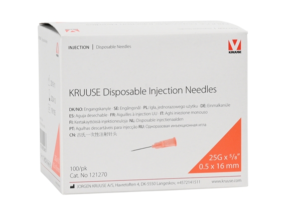 KRUUSE injektioneula, 0.5x16mm 25Gx5/8 orans 100kpl - 3