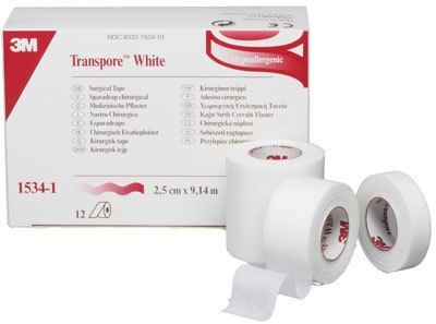 Transpore White Kirurginen teippi, 25 mm x 9,1 m, 12 kpl - Transpore