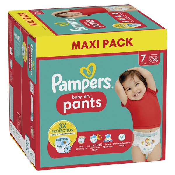 Lasten housuvaippa Pampers BabyDry Pants S7, 17+kg (1x60) 60KPL, Pants S7 17+kg 60KPL - Pampers