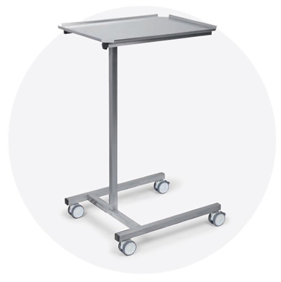 Kirurginen instrumenttipöytä Mayo. RST-tason koko  43x59,5cm, korkeussäädettävä 940 - 1400mm