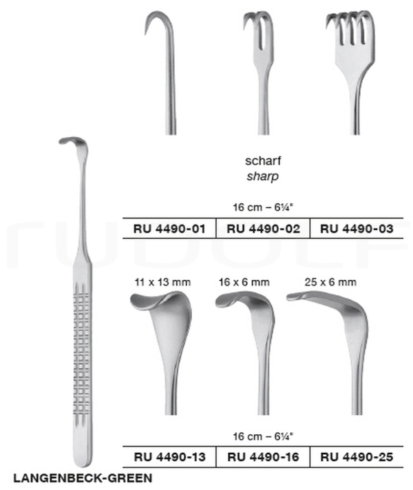 Haka Langenbeck-Green 1-sormi, terävä 16cm