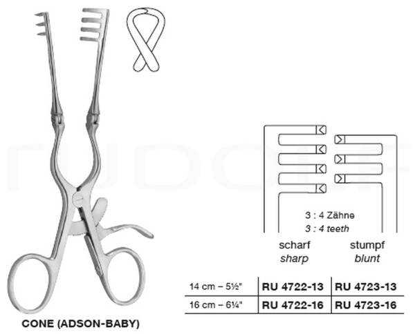Haavanlevitin Adson-Baby, tylppä,16cm, 6 1/2", 3X4 teeth