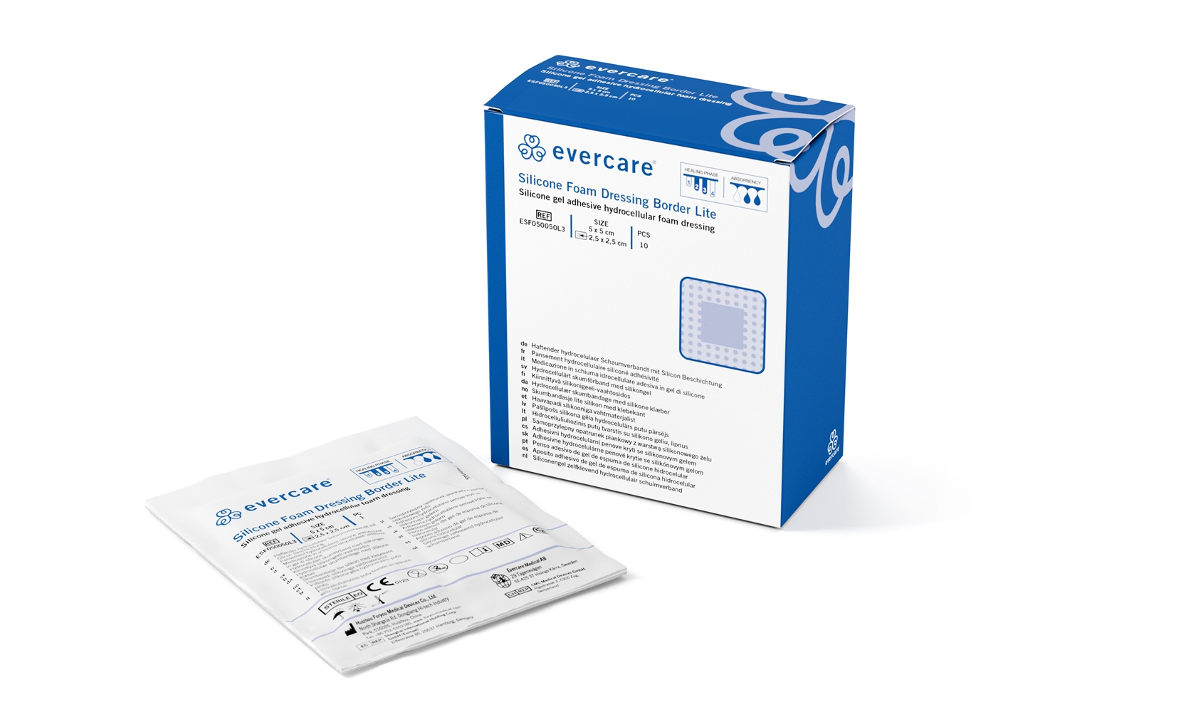 evercare®Silicone Foam Dressing Border Lite 5x5cm,10kpl