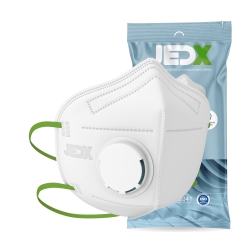 JedX FFP3 kertakäyttöinen hengityssuojain, uloshengitysventtiilillä, kiinnitys pään taakse, valkoinen 40KPL