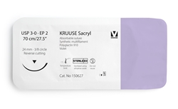 KRUUSE Sacryl Suture, USP 3-0, 70 cm, violet, 24 mm needle, 3/8 circle, reverse cutting, 12kpl