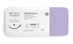 KRUUSE Sacryl Suture, USP 0, 70 cm, violet, 30 mm needle, 3/8 circle, reverse cutting, 12 kpl
