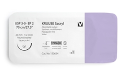 KRUUSE Sacryl Suture, USP 3-0, 70 cm, violet, 26 mm needle, 1/2 circle, round bodied, taper point, 12kpl