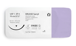 KRUUSE Sacryl Suture, USP 1, 70 cm, violet, 36 mm needle, 3/8 circle, reverse cutting, 12 kpl