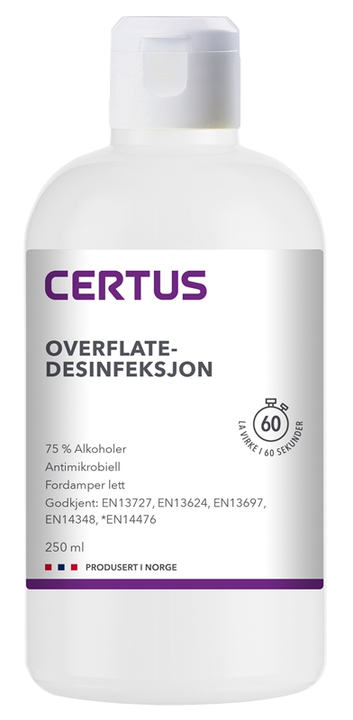 Overflatedesinfeksjon 75%, Certus 250ML m/flippkork