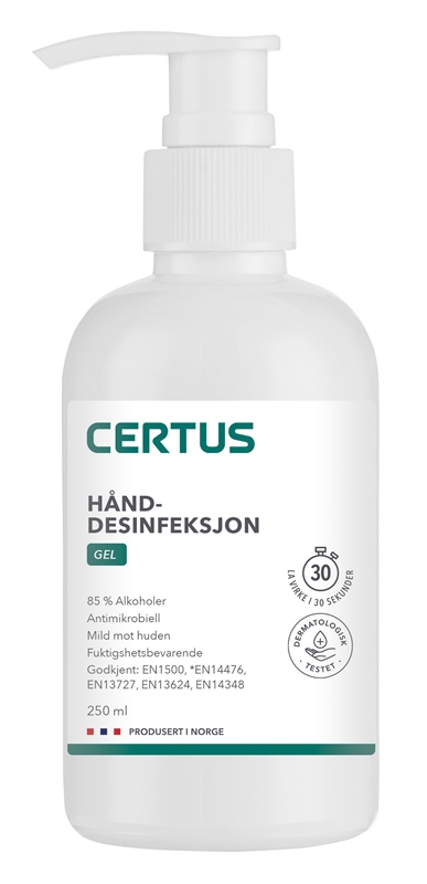 Hånddesinfeksjon Gel 85%, Certus 250 ML m/pumpe