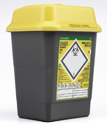 Kanylebøtte Sharpsafe, 5L med lavt gult lokk - 1