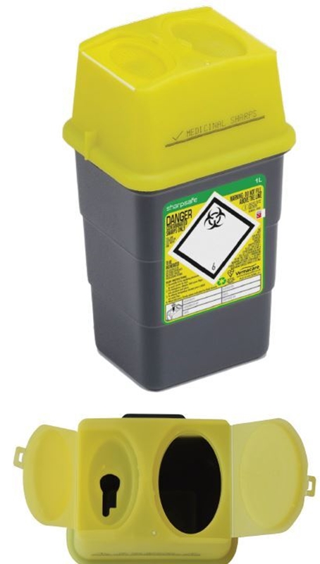 Kanylebøtte Sharpsafe, 1L med gult lokk