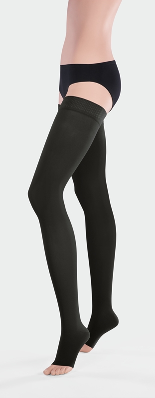 Kompresjonsstrømpe lår K1 Juzo, XL sort Soft åpen tå border