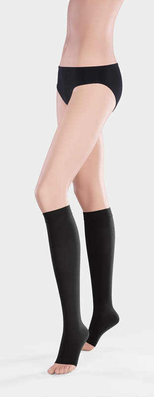 Kompresjonsstrømpe kne K2 Juzo, M sort Soft åpen tå
