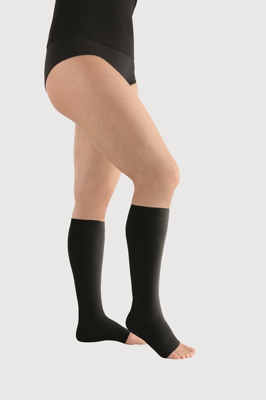 Kompresjonsstrømpe kne K1 Juzo, XS sort Move åpen tå