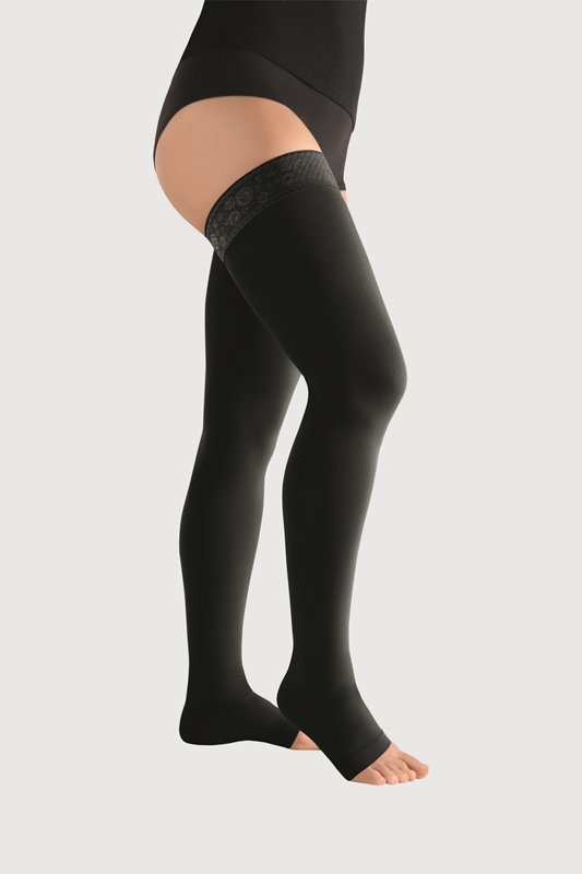 Kompresjonsstrømpe lår K1 Juzo, XXL sort Move åpen tå border