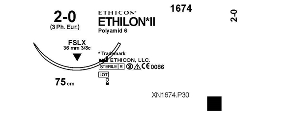 Sutur Ethilon 2-0 1674H, 75cm nål FSLX - Ethilon - 1