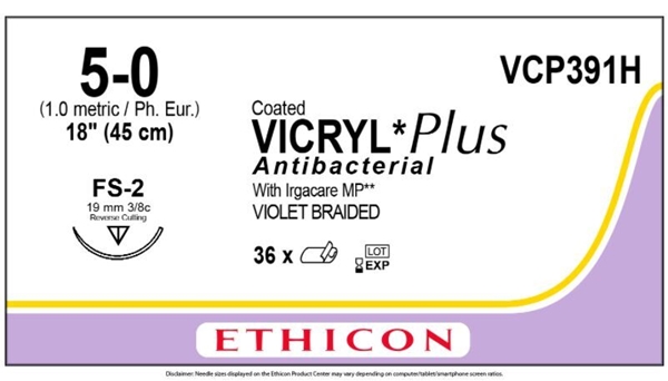 Sutur Vicryl Plus 5-0 VCP391H, 45cm lilla nål FS-2