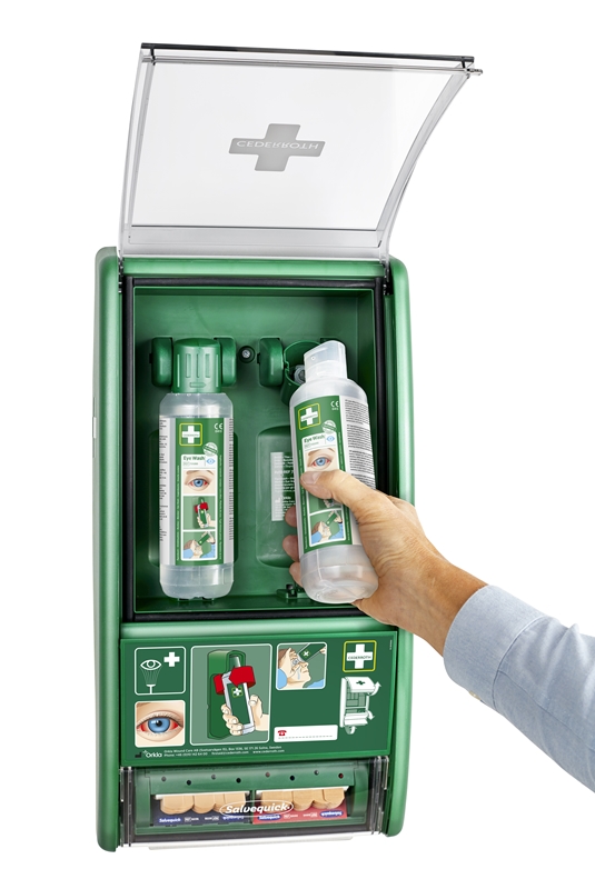 Øyedusjstasjon Cederroth, Vegg, 2 flasker + plaster - 2