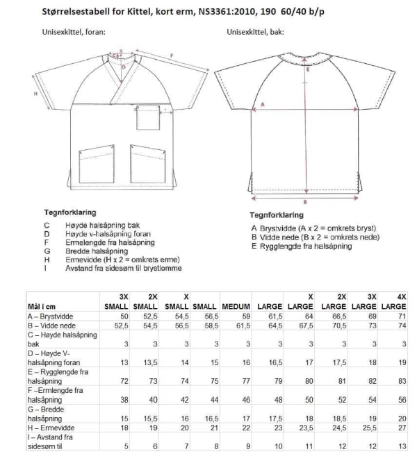 Kittel unisex m/v-hals hvit, Str XS - 2
