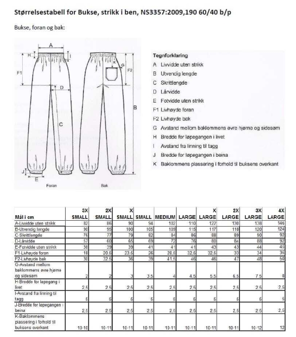 Bukse unisex m/strikk hvit, Str L - 3