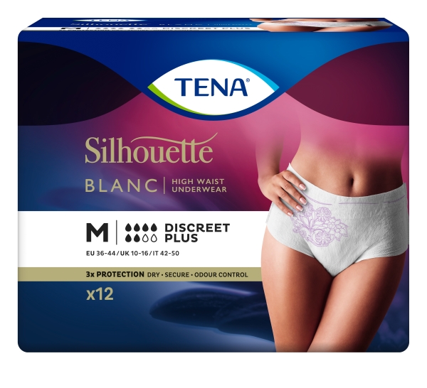 TENA Bukse SILHOUETTE kvinne, Str M 75-100cm hvit high waist