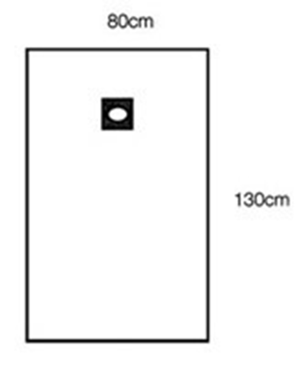 Hullaken heftende Steri-Drape, 80x130cm hull 5,1x7,4cm