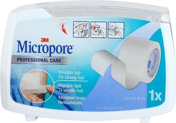 Tape kirurgisk 3M Micropore
, 2,5cmx9,1m hvit - Micropore