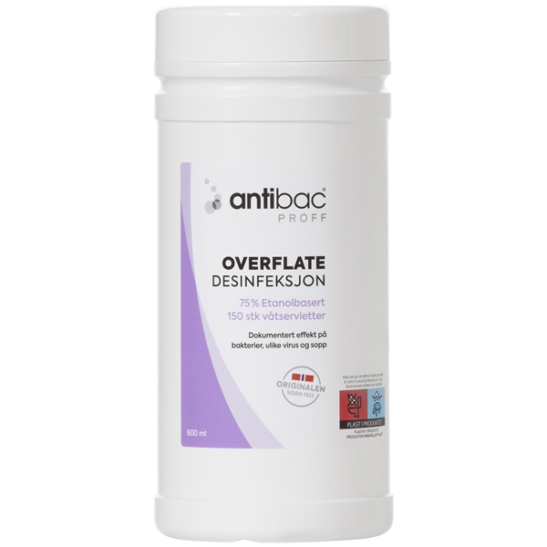 Antibac Overflatedesinfeksjon, Våtserviett boks 150 stk 75% - antibac