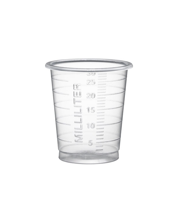 Medisinbeger plast Eco, 30ml smal transparant