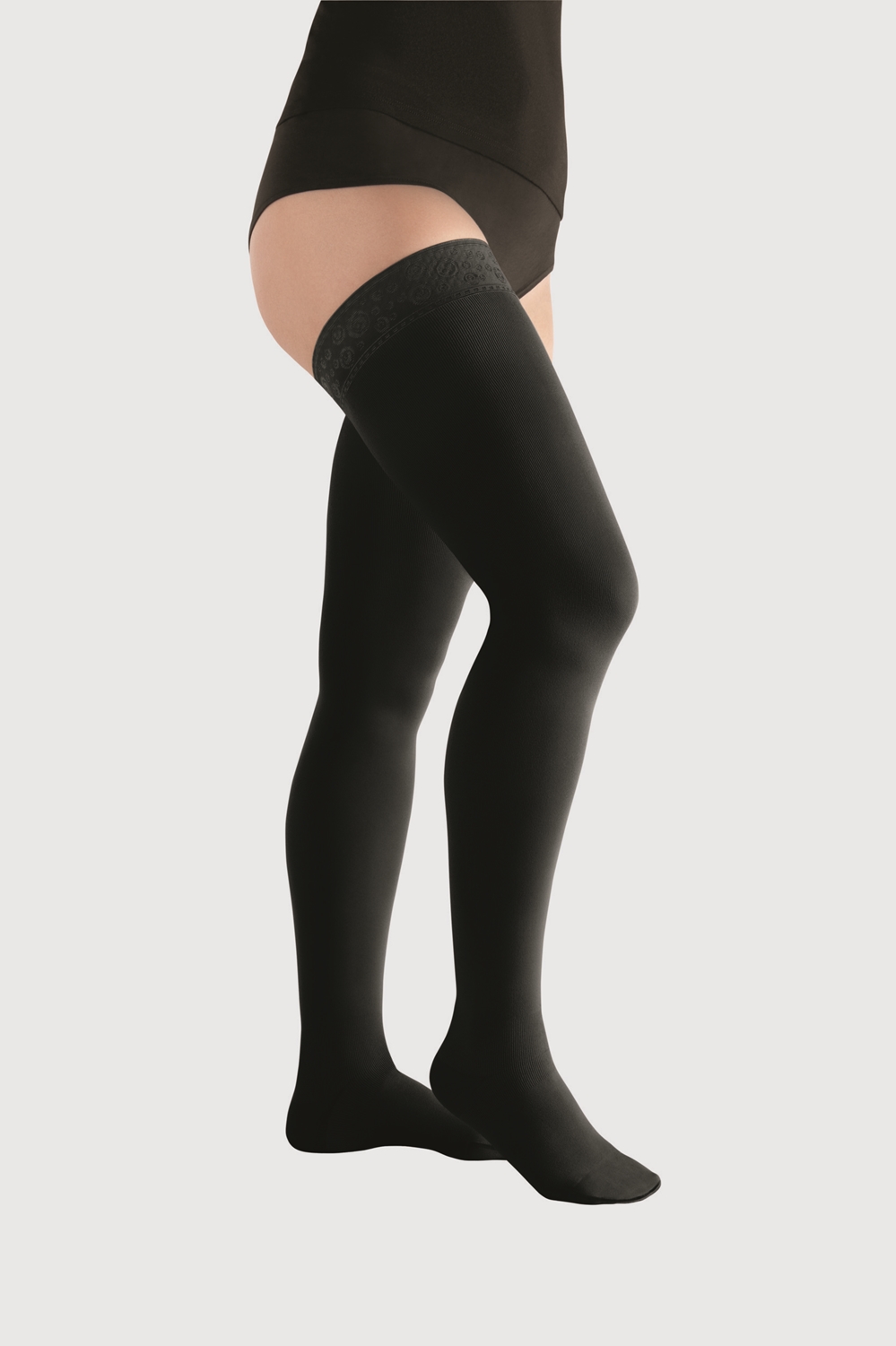 Kompresjonsstrømpe lår K3 Juzo, XS sort Move lukket tå border