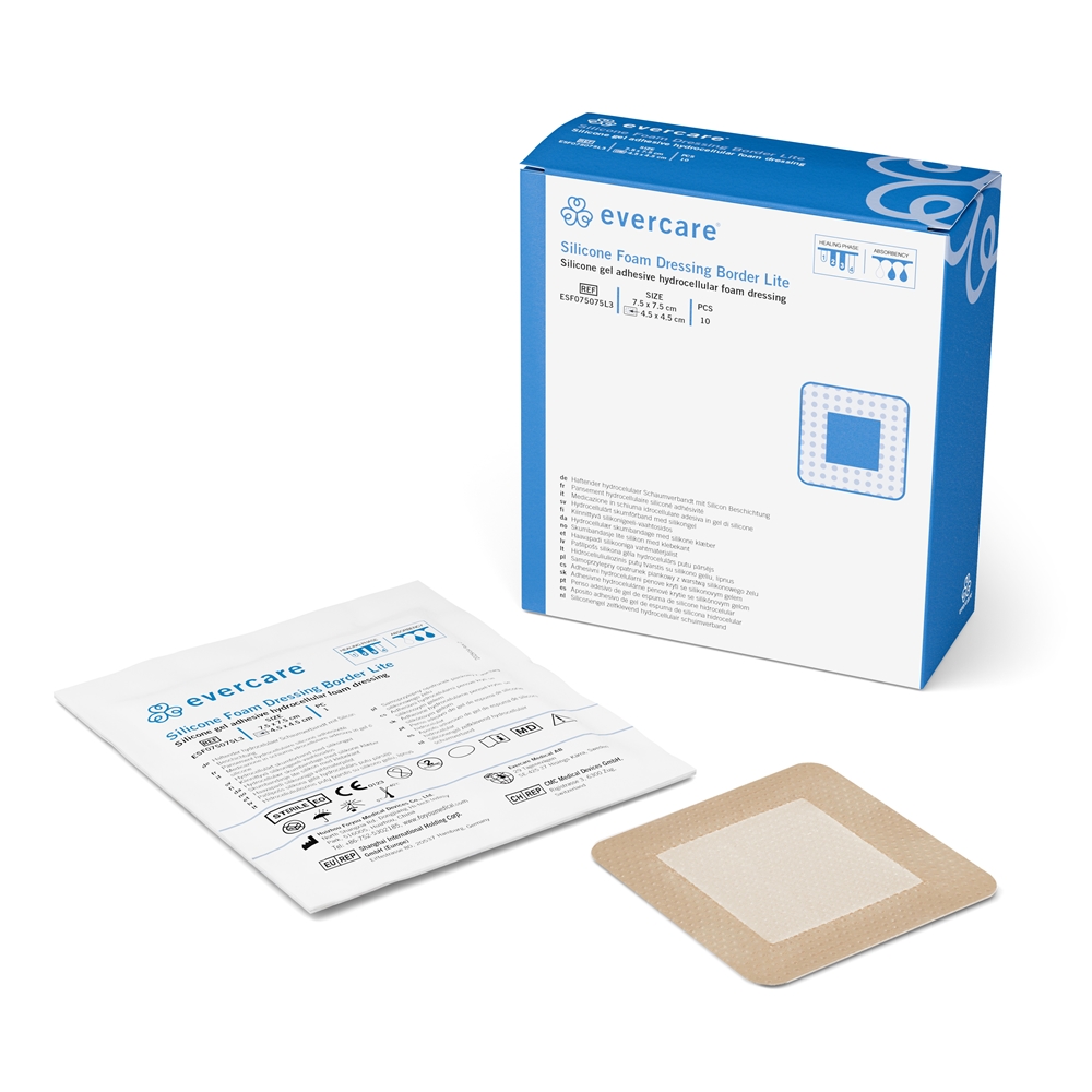 Bandasje skum silikon Evercare, 7,5x7,5cm Border Lite - evercare®