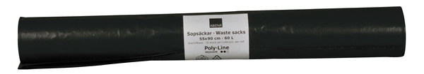 Sopsäck LD plast, 60L 550x900mm 38my svart rle10