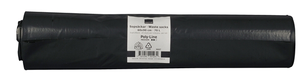 Sopsäck LD plast, 70L 600x900mm 43my svart